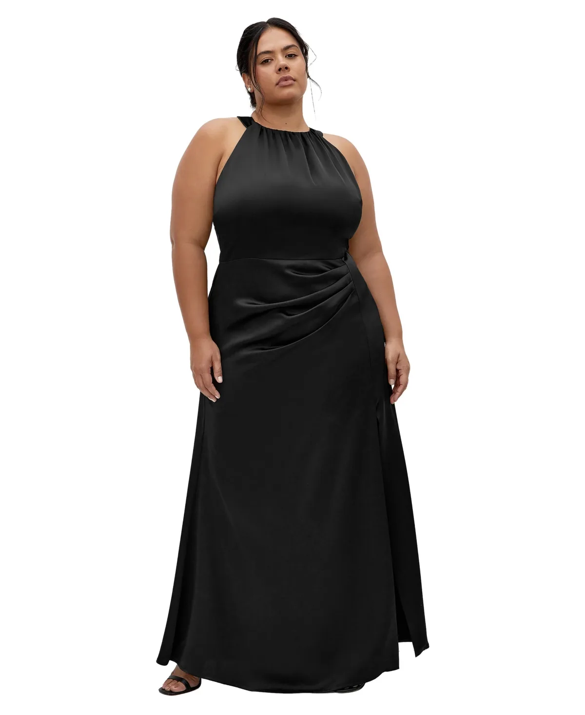Celina Halter Maxi Side-Pleated Dress