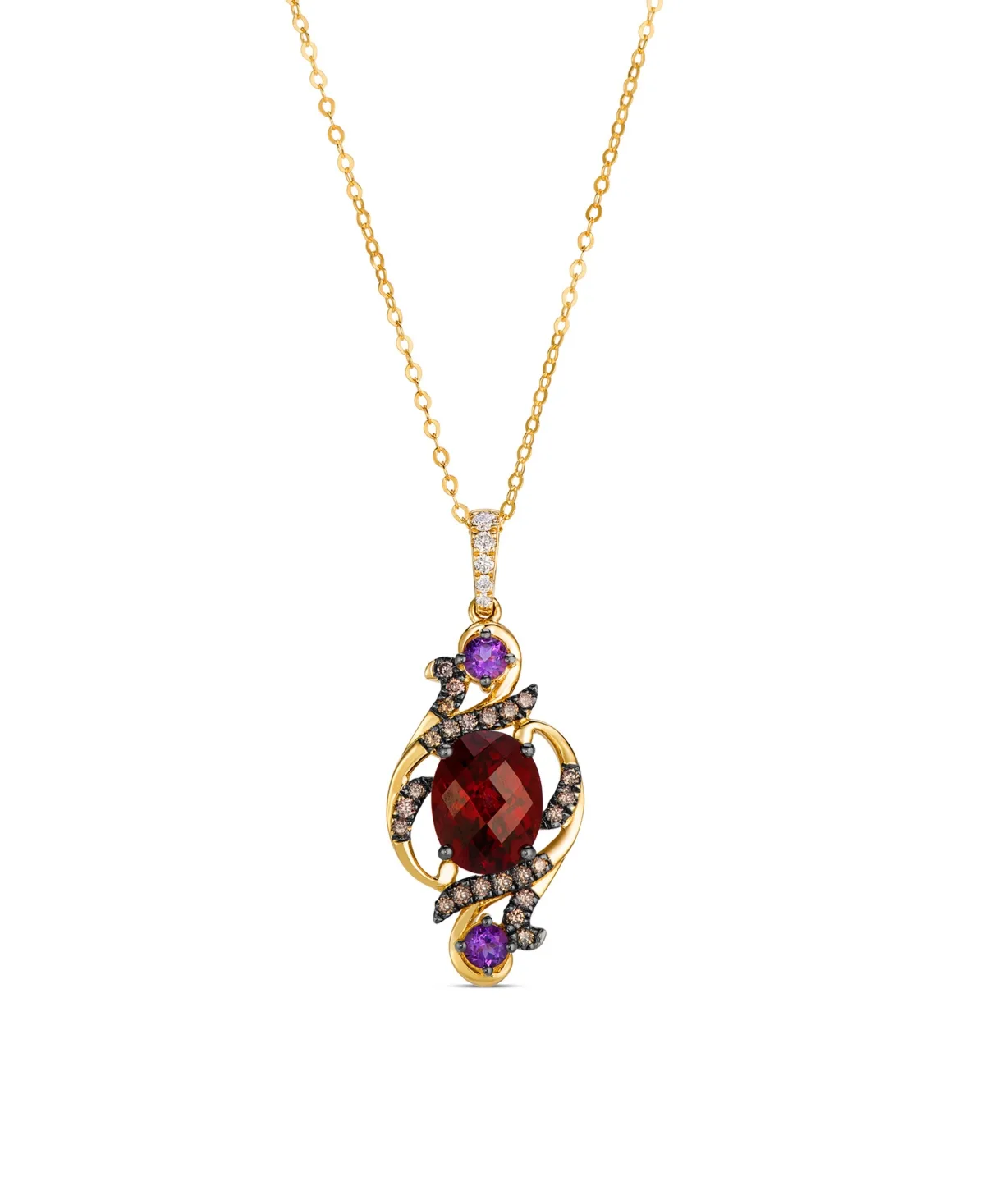 Garnet, Amethyst, Nude Diamond (0.055 ct. t.w.) & Chocolate Diamond (0.19 ct. t.w.) Pendant Necklace in 14k Honey Gold by Le Vian