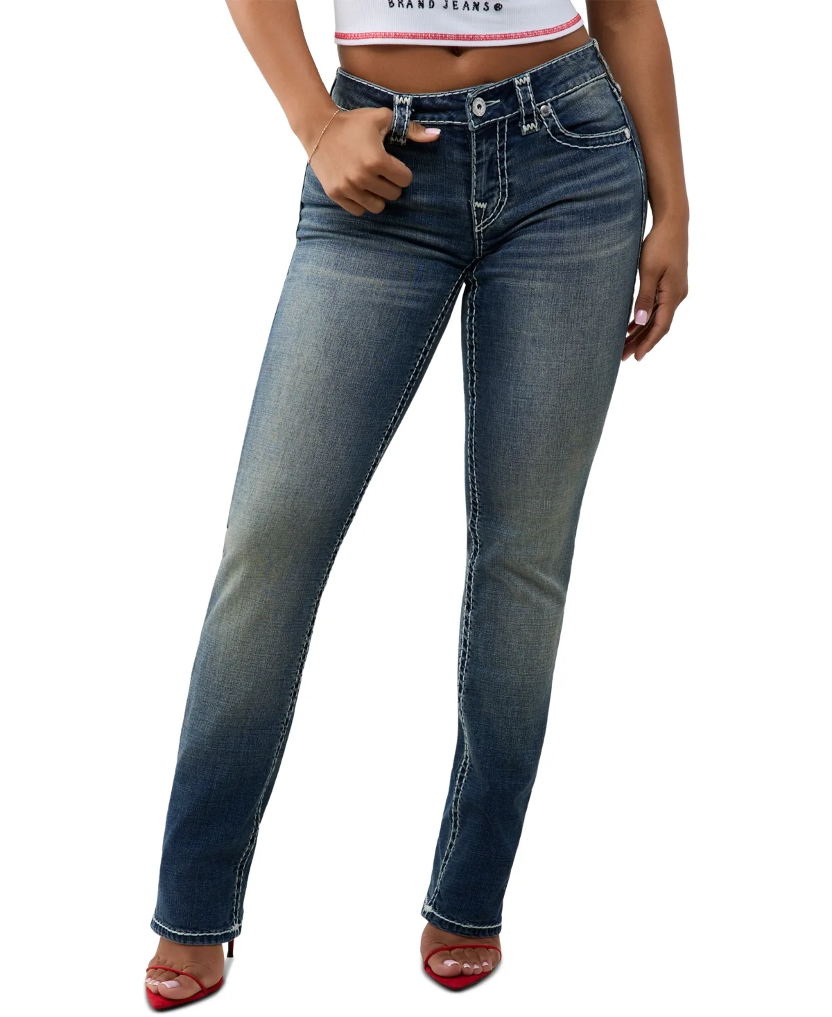 Billie Stretch Medium Wash Straight-Leg Jeans by True Religion