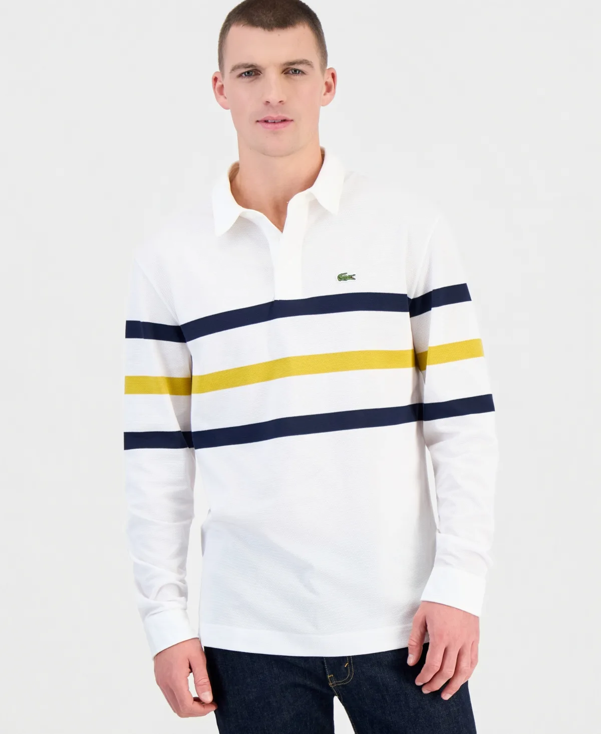Rugby Long-Sleeve Striped Polo Shirt by Lacoste