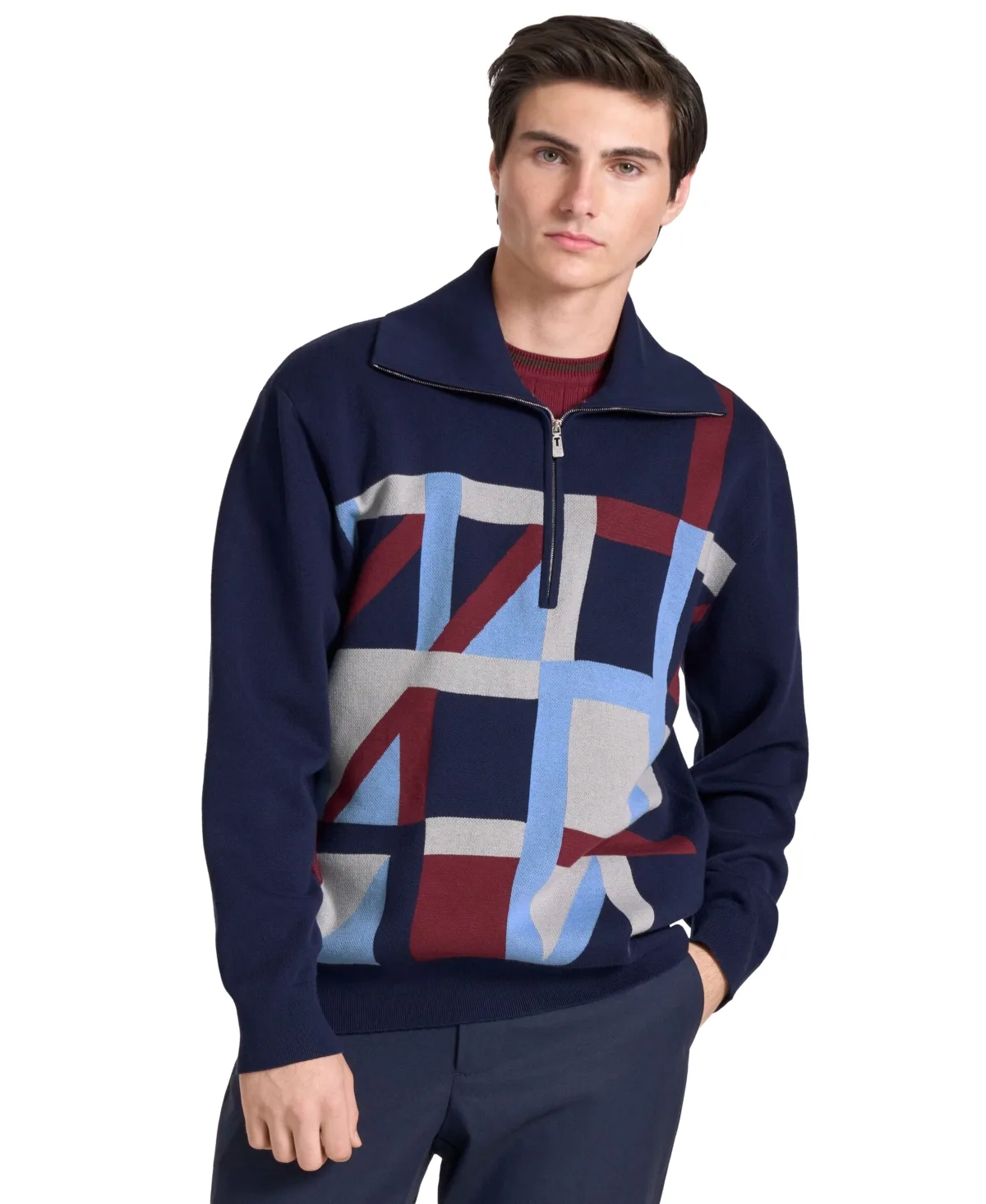 Ted by Ted Baker Hanover Quarter-Zip Geometric Long-Sleeve Sweater by Ted Baker