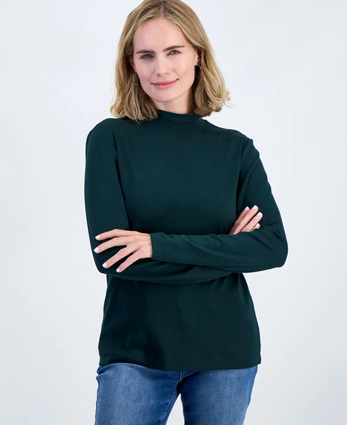 Mock-Neck Cotton Long-Sleeve T-Shirt by Style & Co