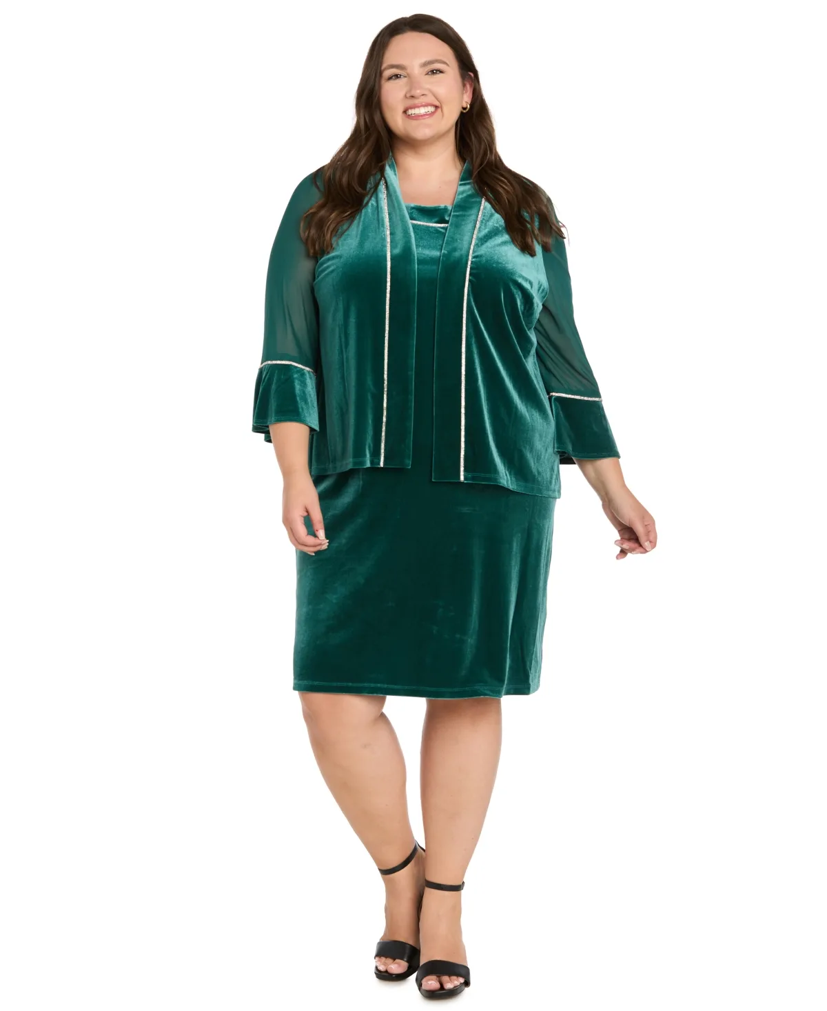 Velvet Beaded Crewneck Dress and Jacket, 2-Piece Set by R&M Richards