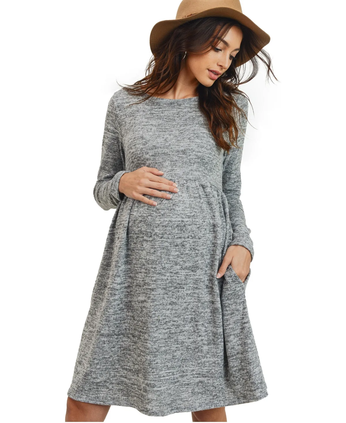 Long-Sleeve Empire-Waist Pocket Dress by Hello Miz