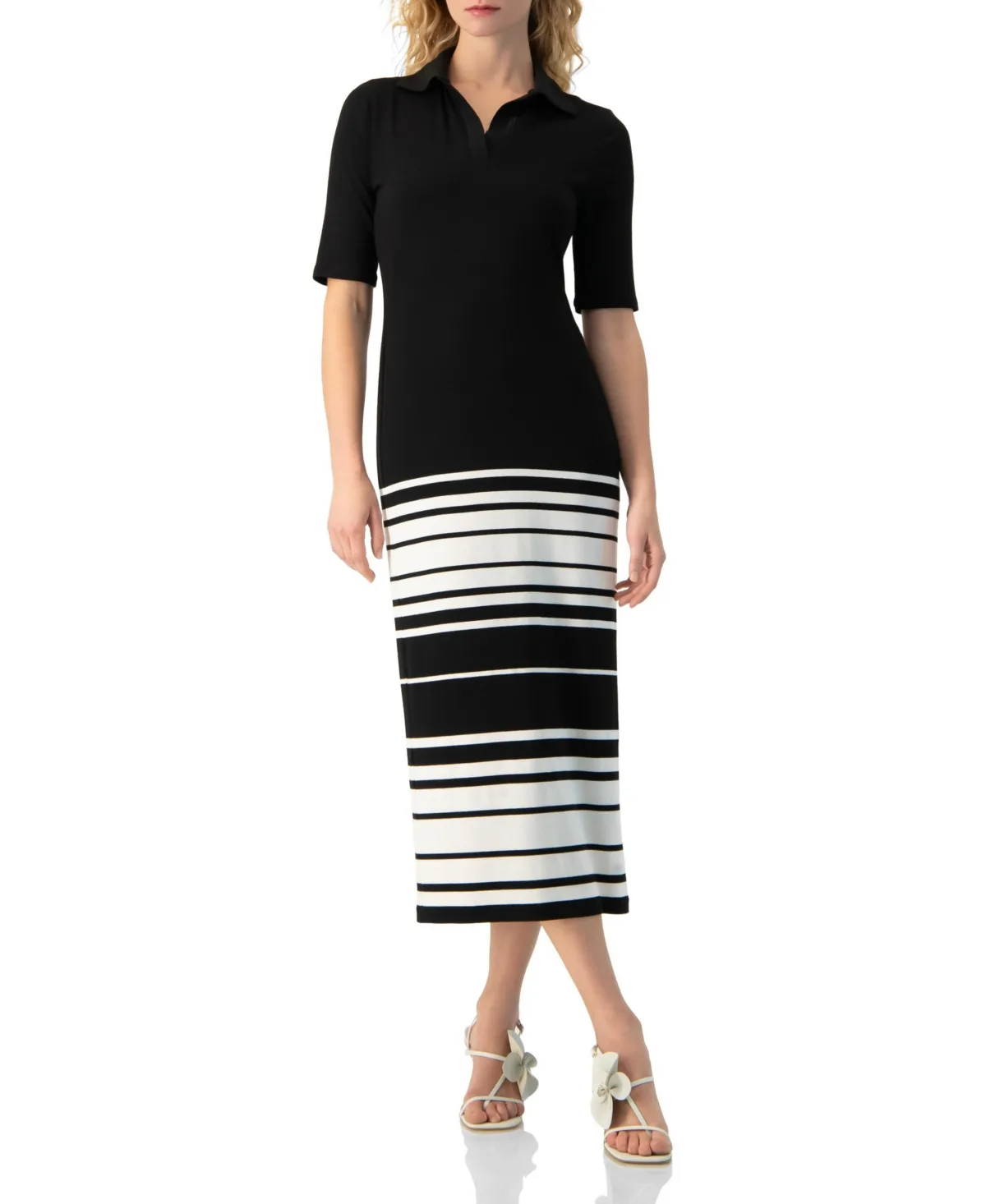 Ribbed-Knit Colorblock-Stripe Fitted Midi Dress by Ivonne