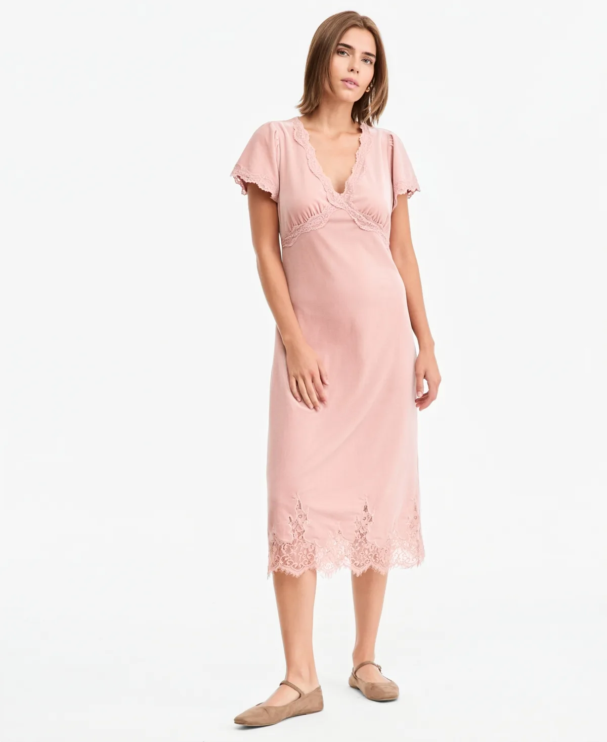 Velvet Lace-Trim Midi Slip Dress by And Now This