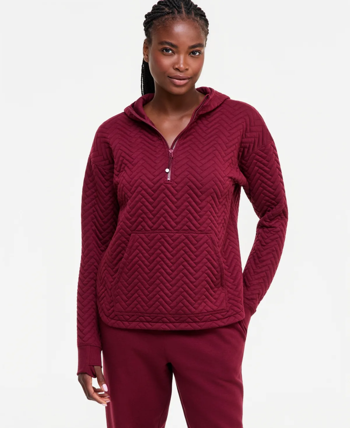 Relaxed Quilted Quarter-Zip Hoodie by Id Ideology