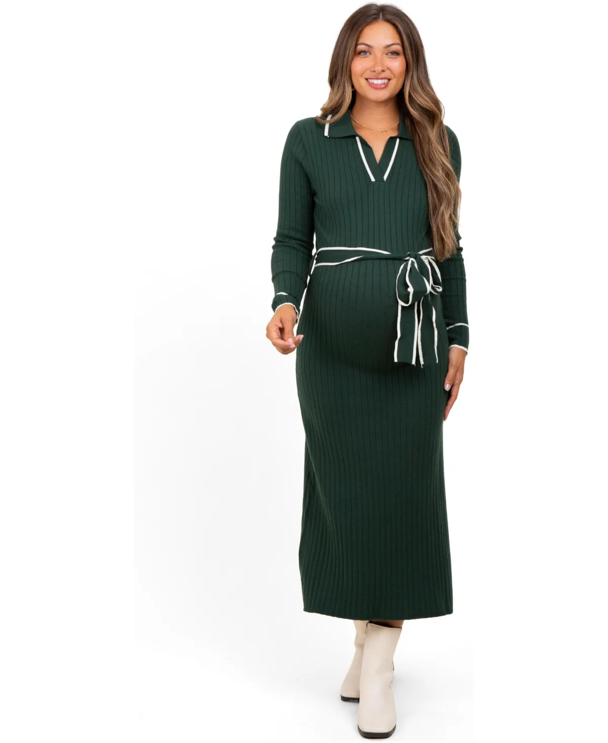 Soft Stretchy Rib Fitted Sweater Midi Dress by PinkBlush