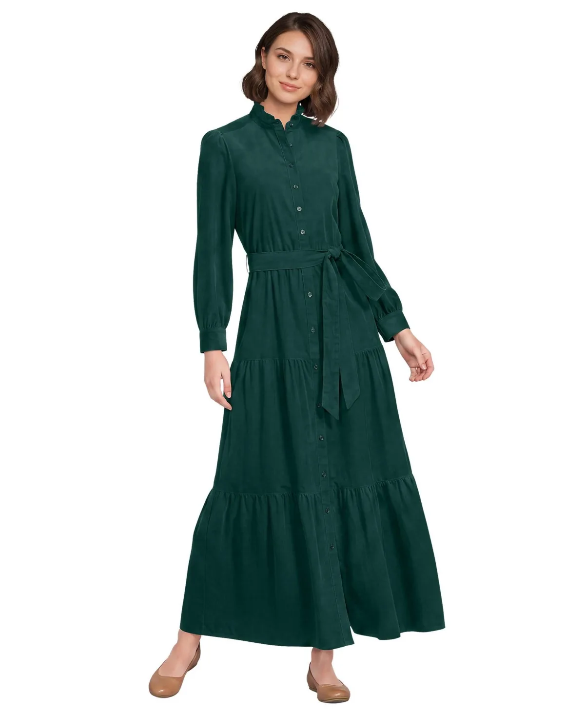 Tiered Corduroy Long-Sleeve Dress by Lands' End