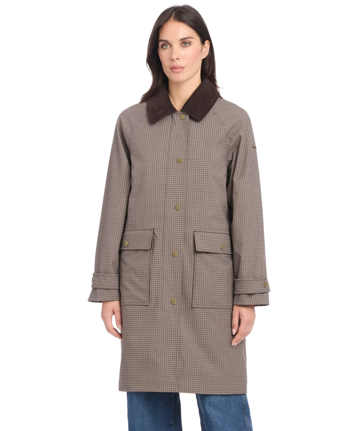 Water-Resistant Hooded Houndstooth Rain Walker Coat by Sanctuary