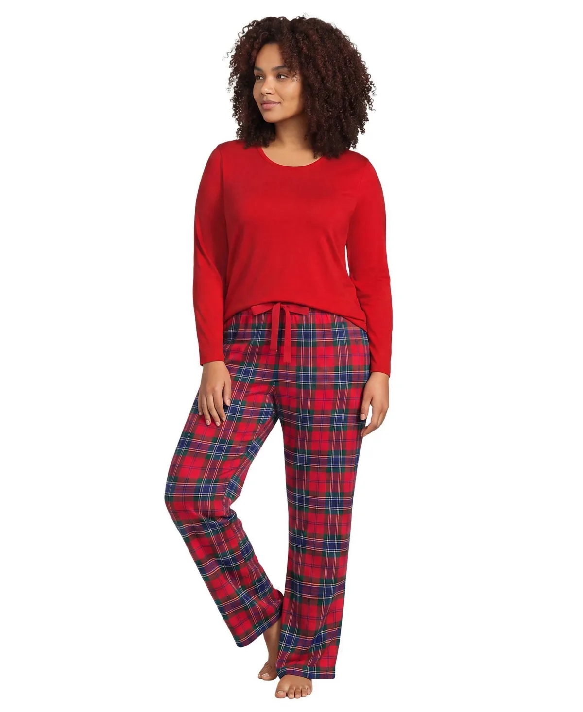 Pajama Gift Set - Knit Long Sleeve Top and Flannel Pants by Lands' End