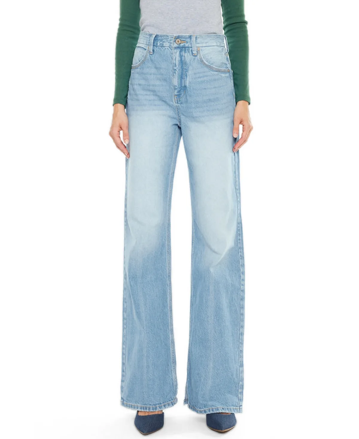Janna High-Rise Light-Wash Wide-Leg Jeans by Kancan