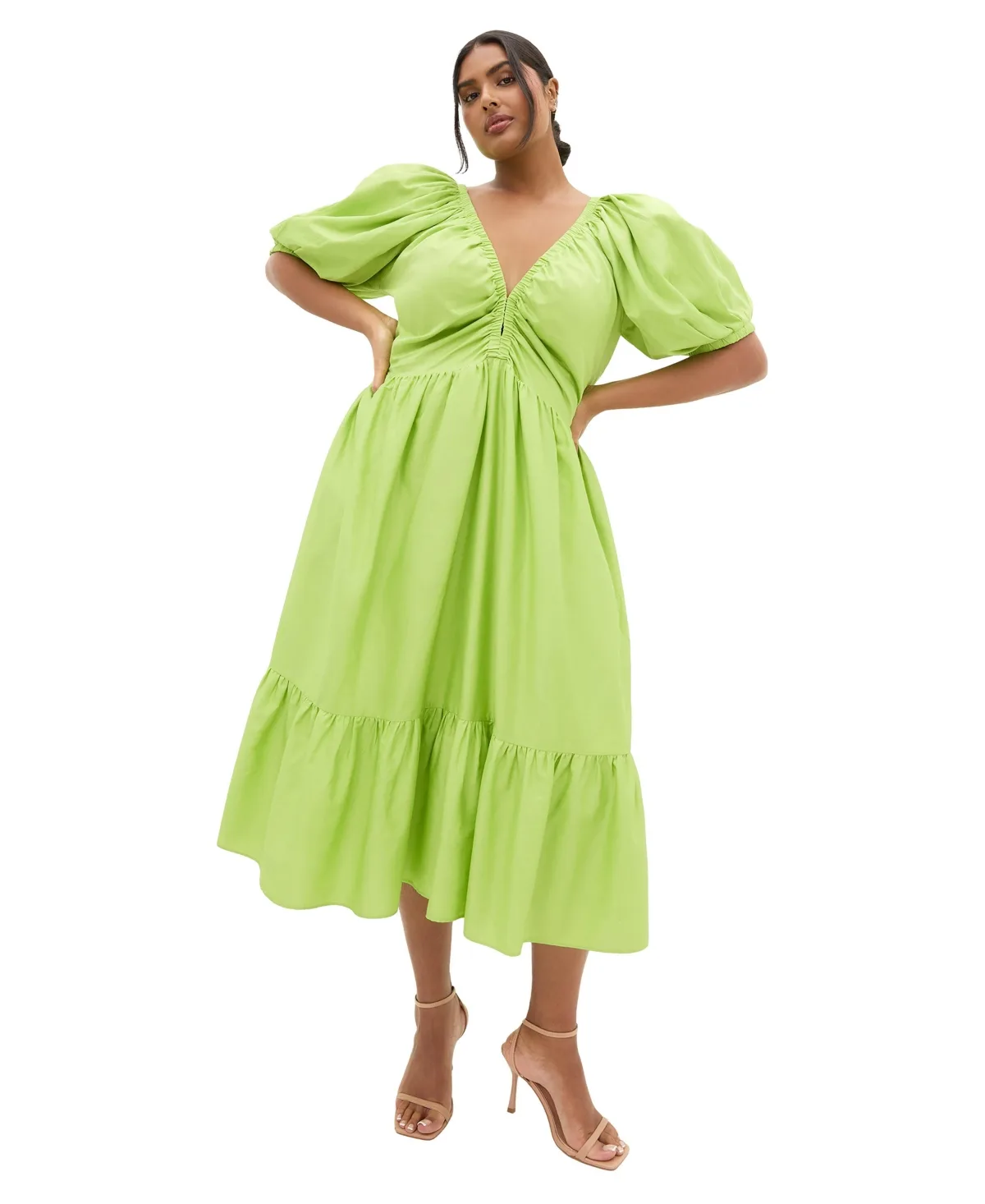 Gracie V-Neck Puff Sleeve Cotton Dress