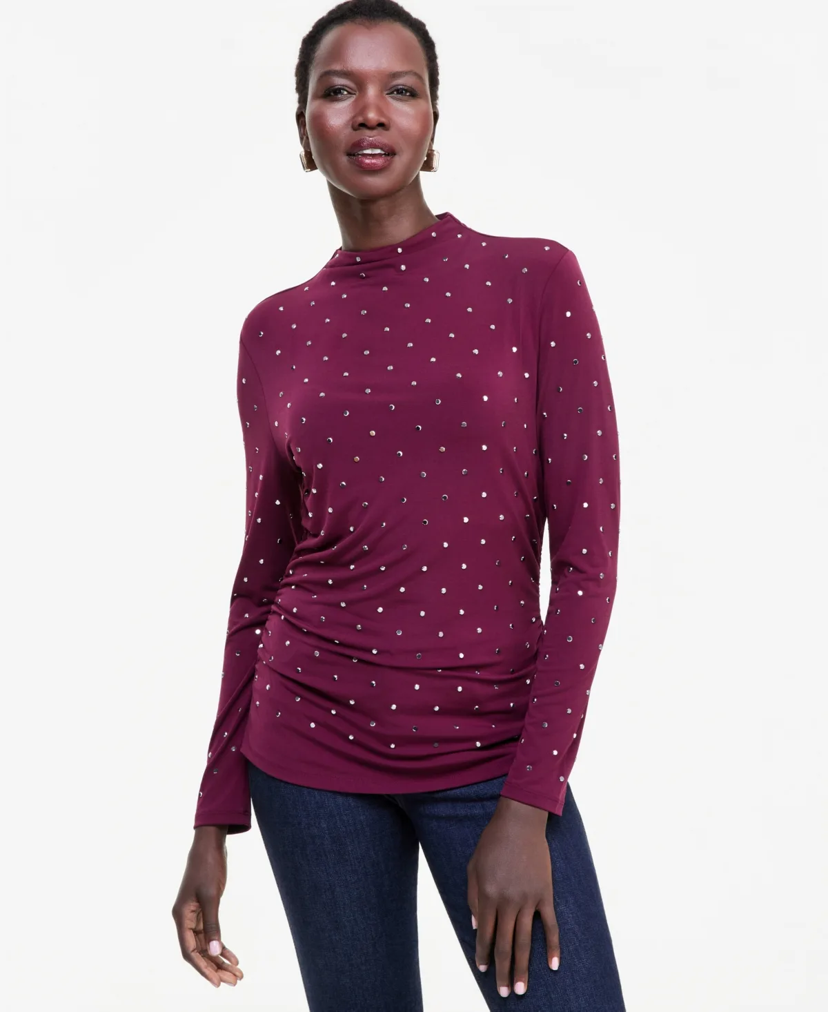 Mock Neck Embellished Top by INC International Concepts