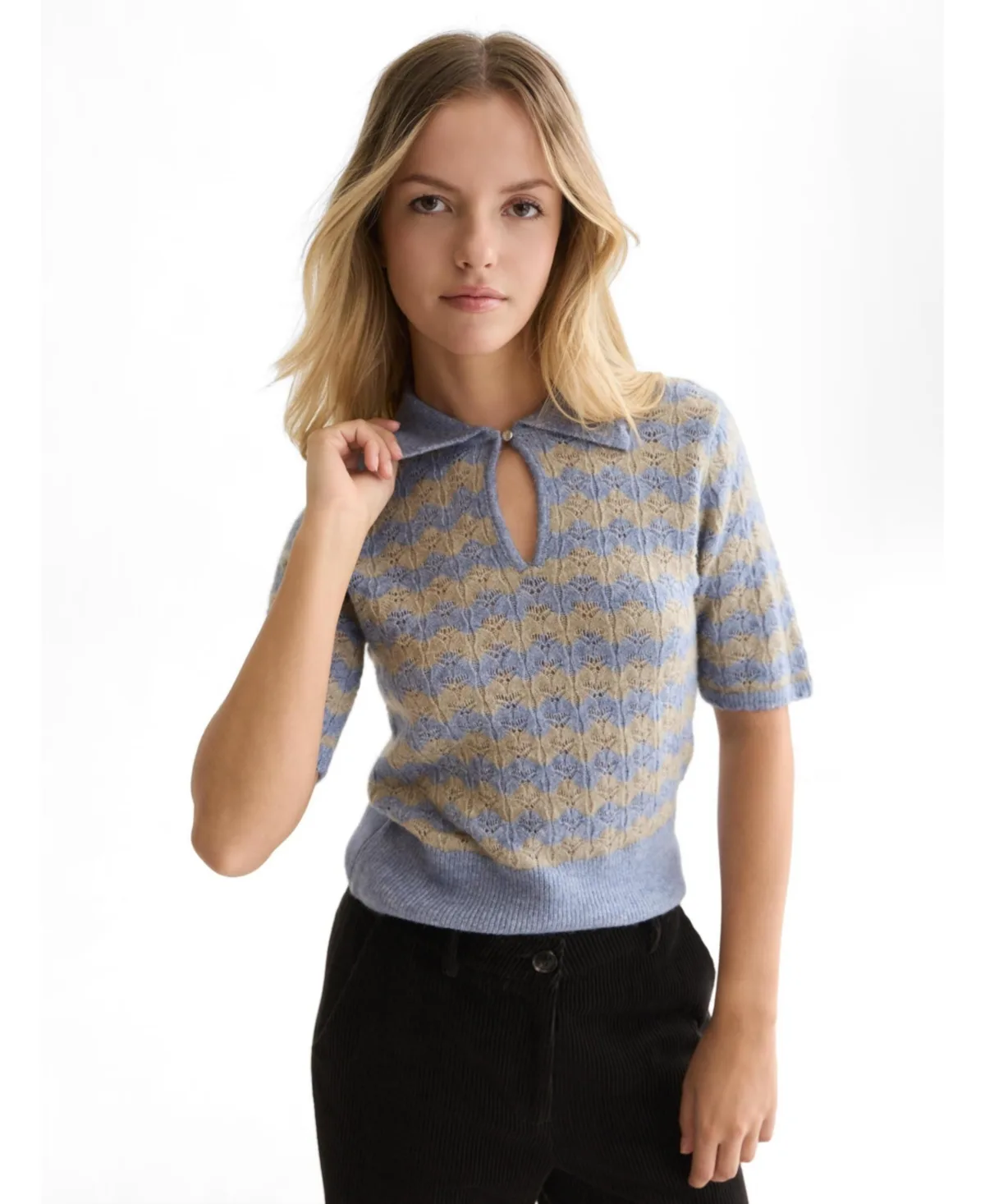 Pointelle Stitch Short Sleeve Pullover, Stonewash Stripe by Scotch & Soda