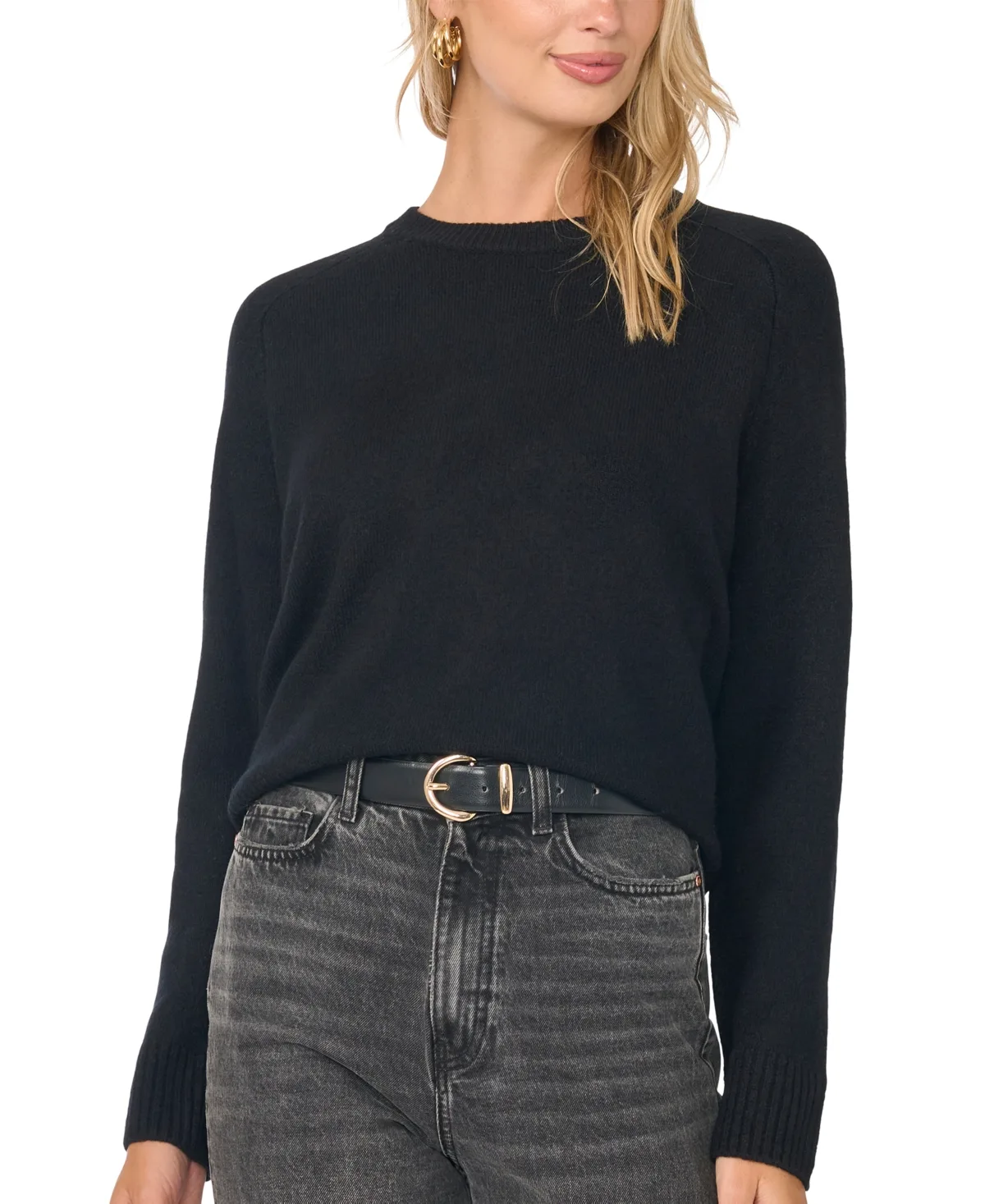 Saddle Shoulder Crewneck Loose Long-Sleeve Sweater by Vince Camuto