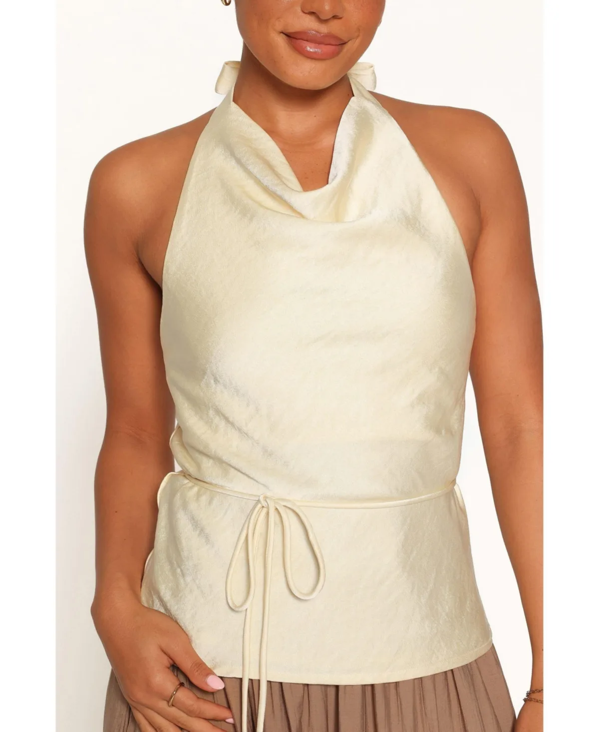 Brenn Low Back Halter Satin Top