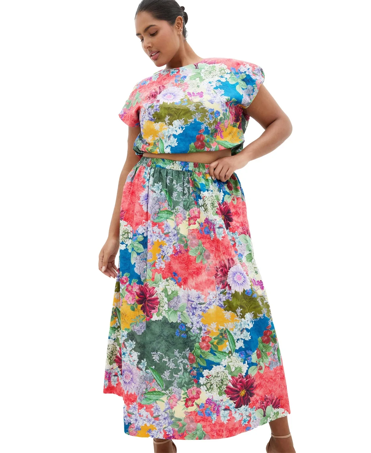 Sarina High-Waisted Floral-Print Skirt by City Chic