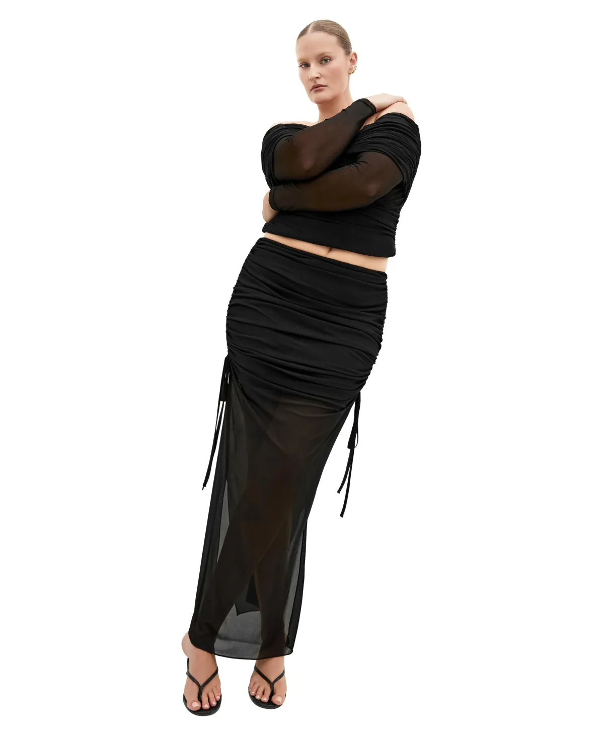 Shelly High-Waisted Maxi Mesh Skirt by City Chic