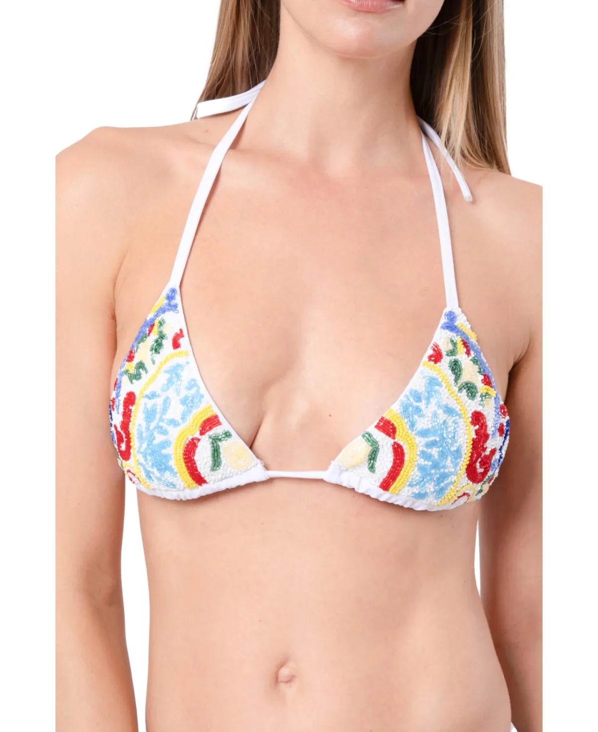 Limoncello Hand-Beaded Halter Triangle Bikini Top