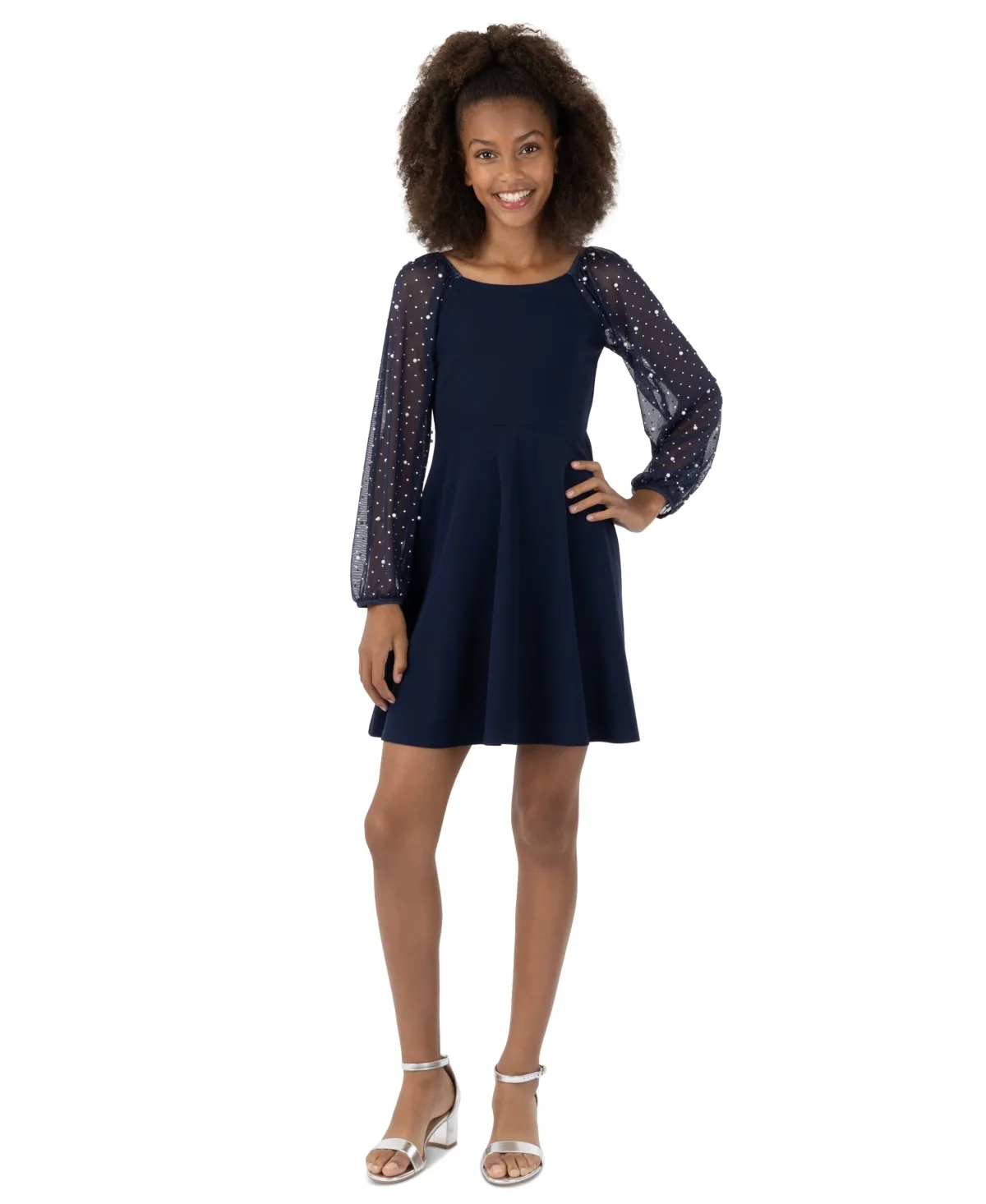 Sequin Long-Sleeve Fit and Flare Dress by Speechless