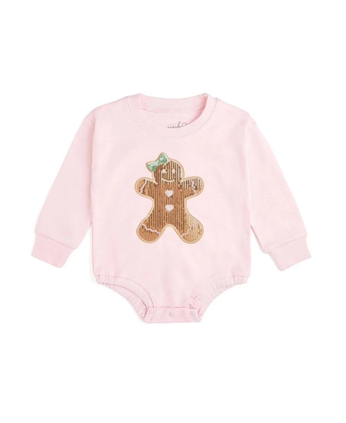 Gingerbread Sequin Patch Holiday Long-Sleeve Romper by Sweet Wink