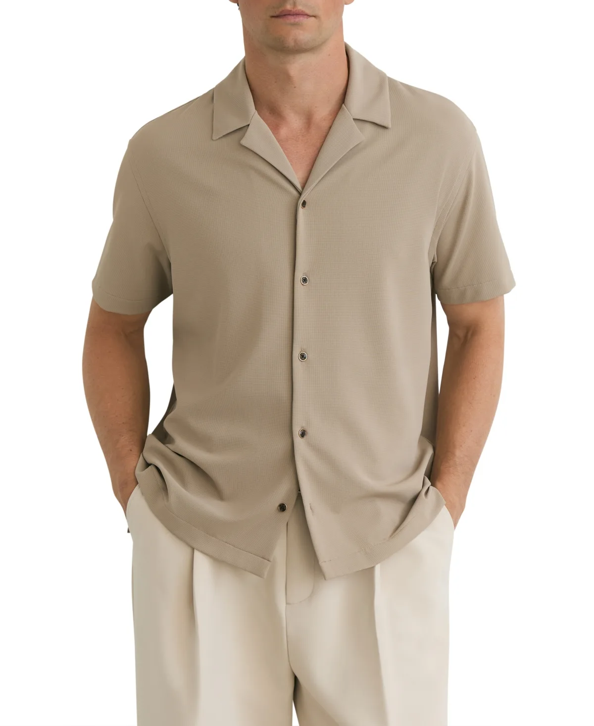 River Short-Sleeve Slim-Fit Textured Shirt - Stone
