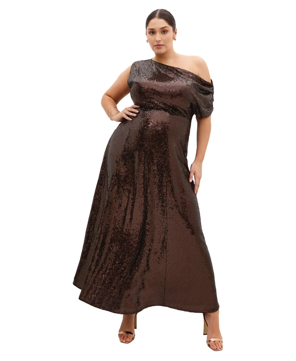 Sequin Off Shoulder Maxi Dress by City Chic