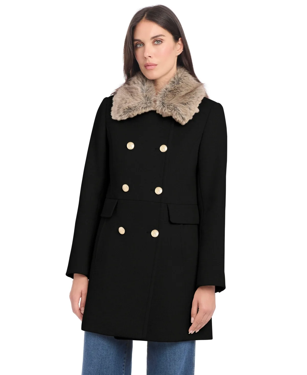Double-Breasted Wool Blend Military Coat by Vince Camuto