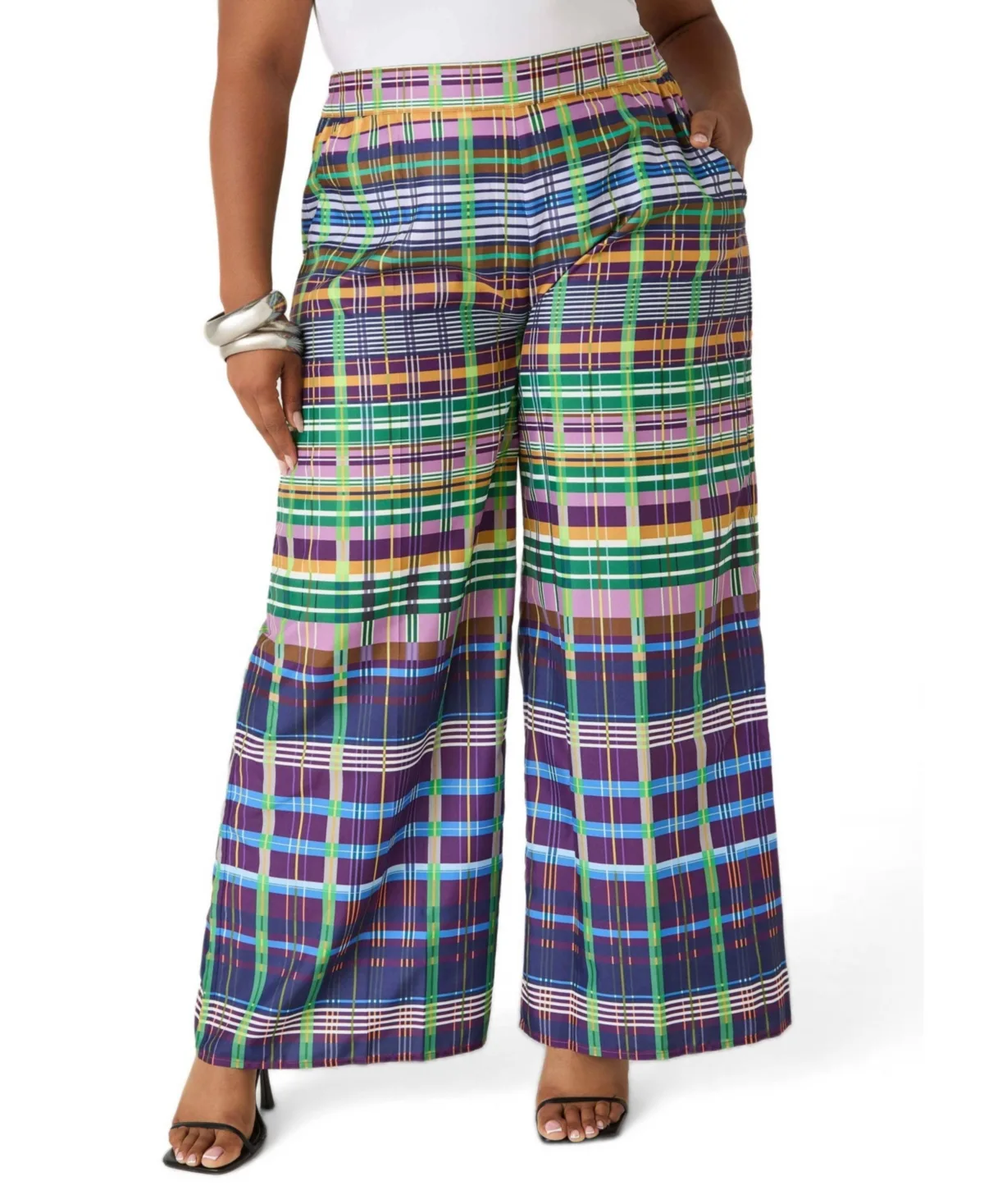 Plaid Wide Leg Pants by Ashley Stewart