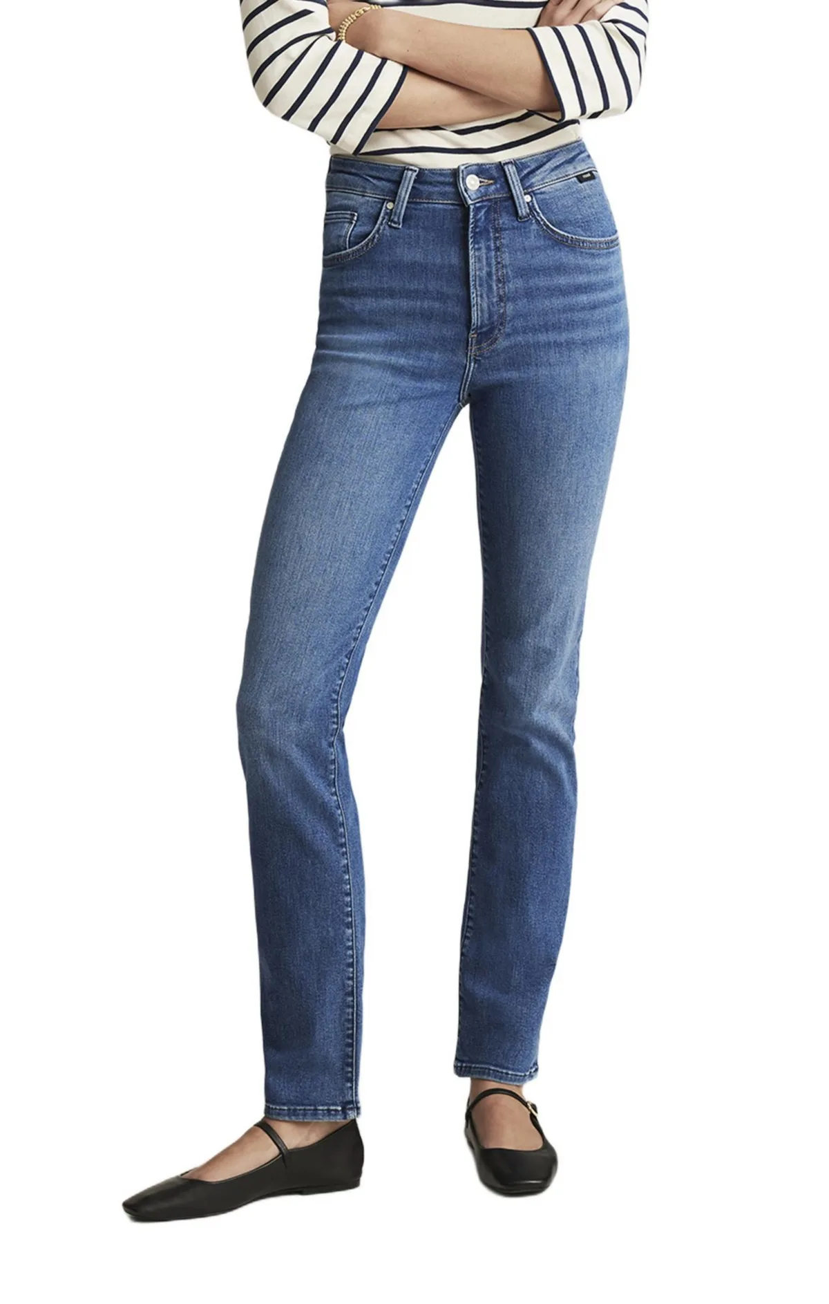 Kendra Straight Leg in Mid Brushed Flex Blue by Mavi Jeans