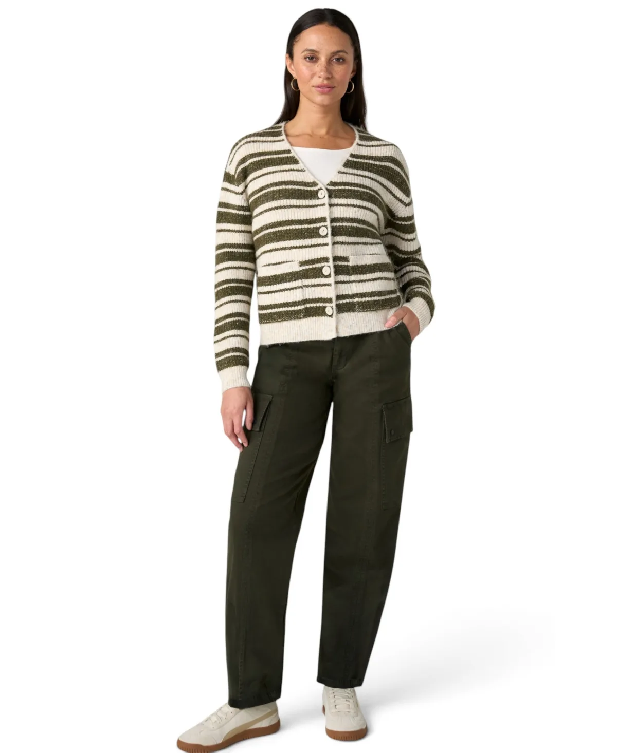 Long-Sleeve V-Neck Striped Cardigan by Liverpool Los Angeles