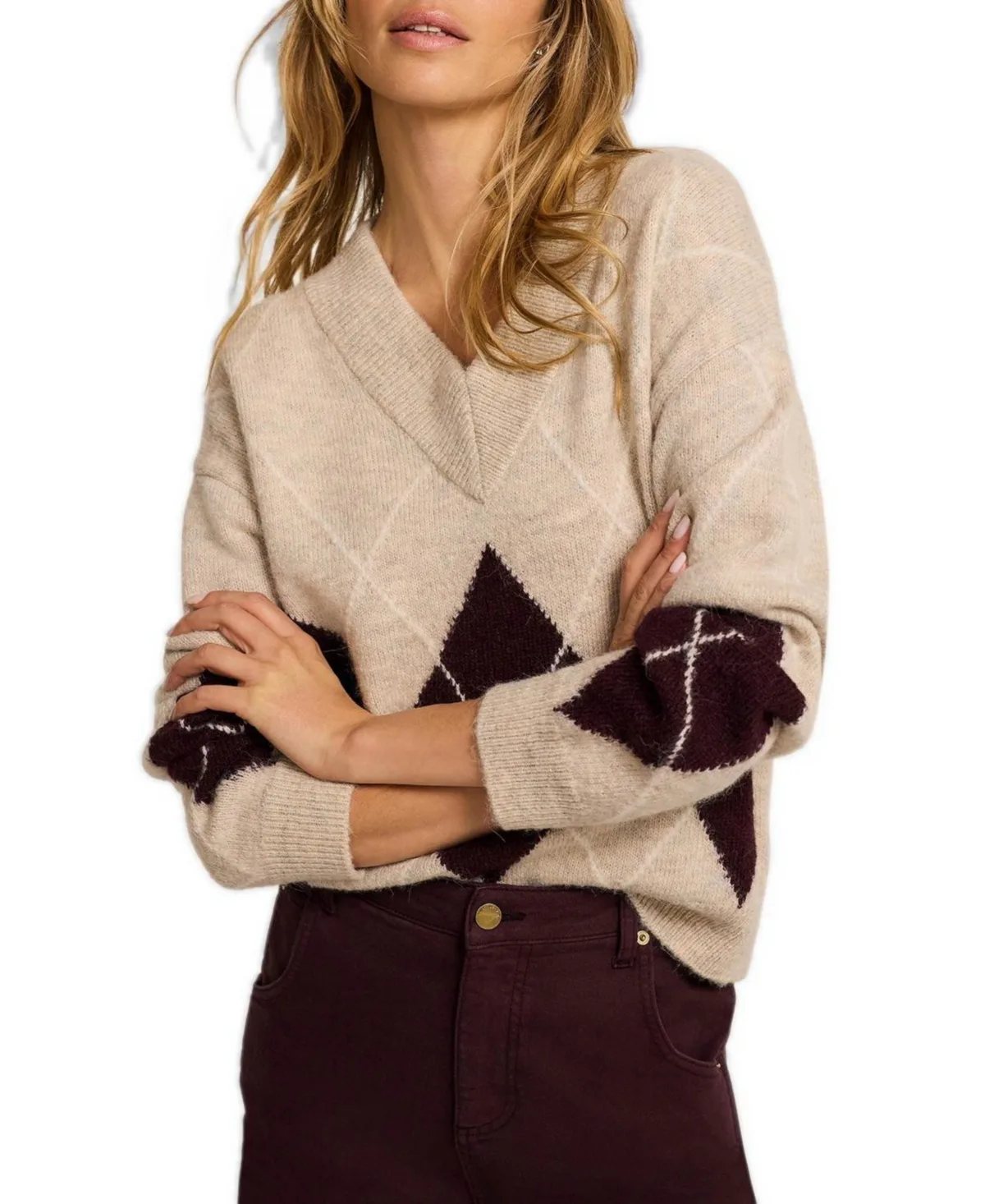 Argyle Long-Sleeve V-Neck Sweater by Mint Velvet