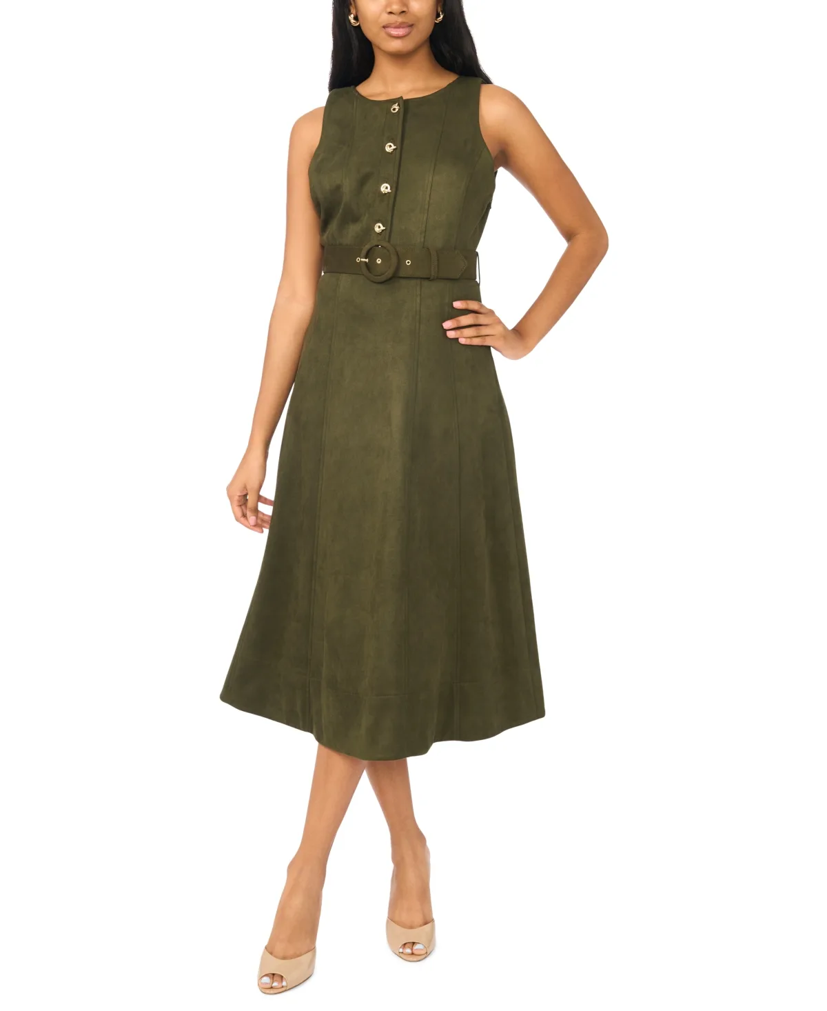 A-Line V-Neck Midi Dress by Msk
