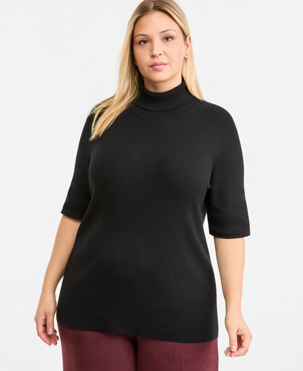 Fitted Half-Sleeve Turtleneck Sweater by Anne Klein