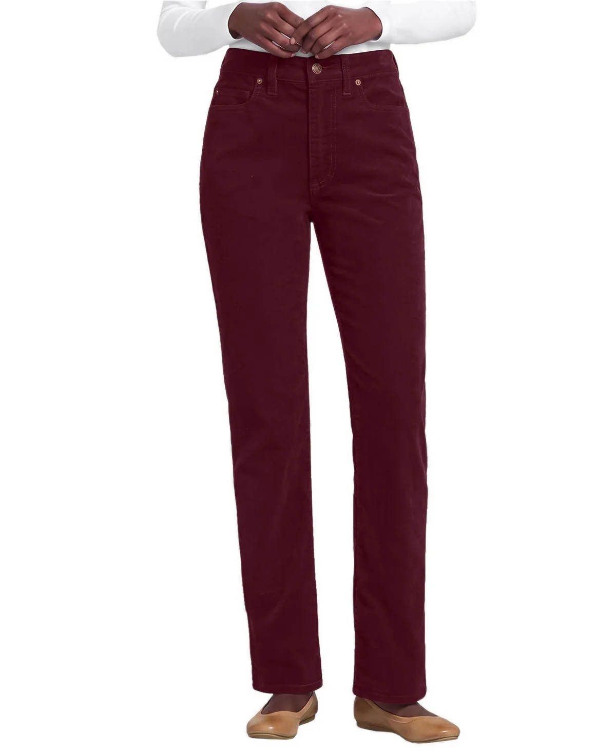 Fine Wale Corduroy High Rise Straight Leg Pants by Lands' End