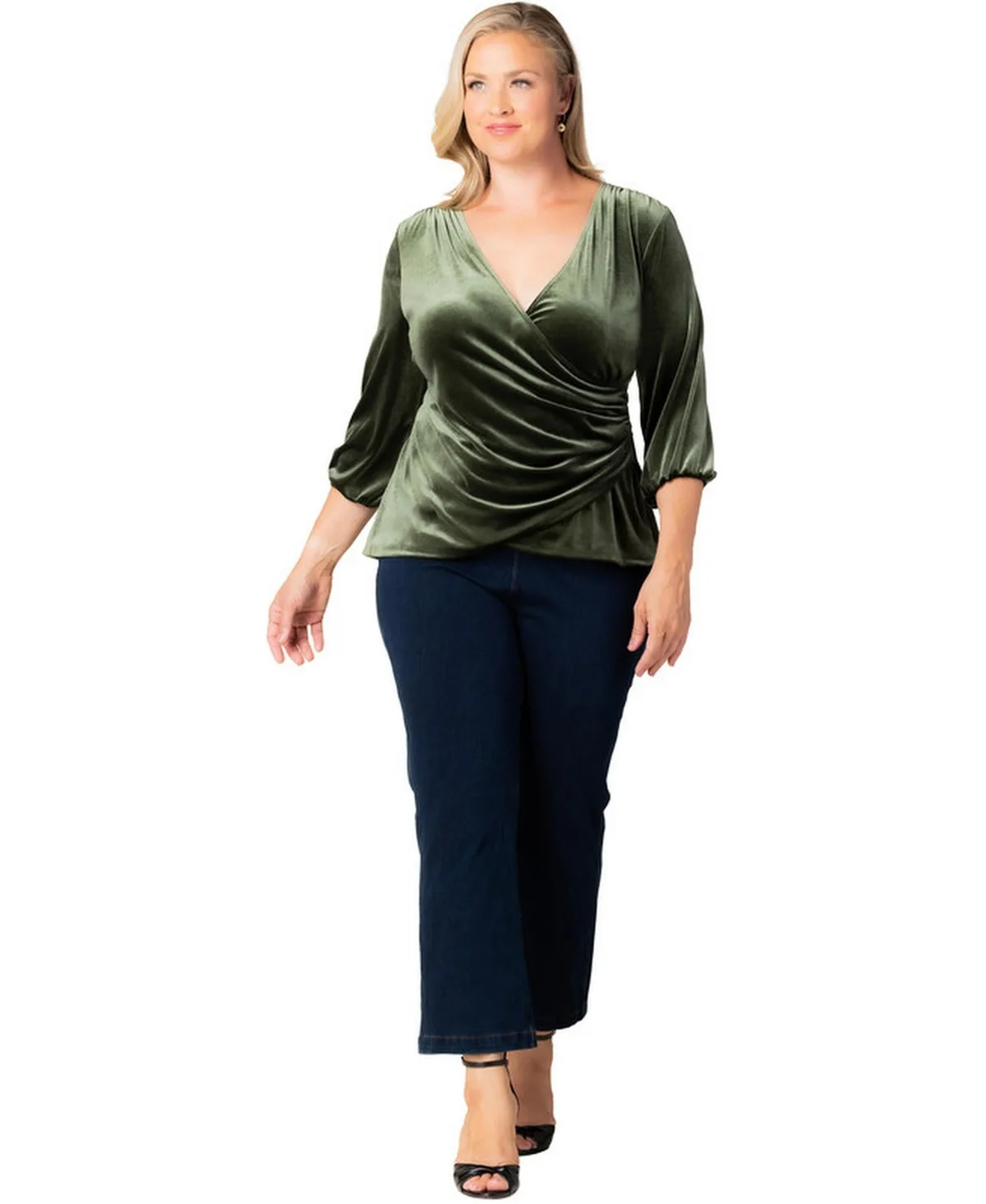 Odette Velvet Faux Wrap Top by Kiyonna
