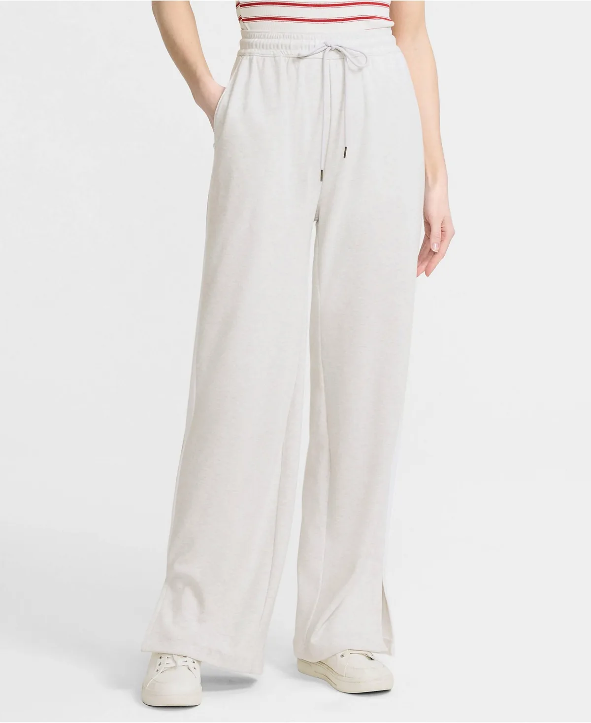 Sport Knit High Rise Relaxed Straight Leg Side Stripe Pants by Lands' End