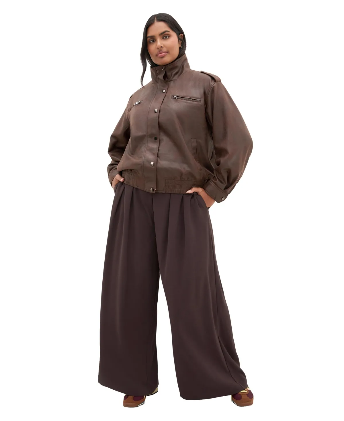 Jorja Faux Suede Relaxed-Fit Bomber Jacket by City Chic