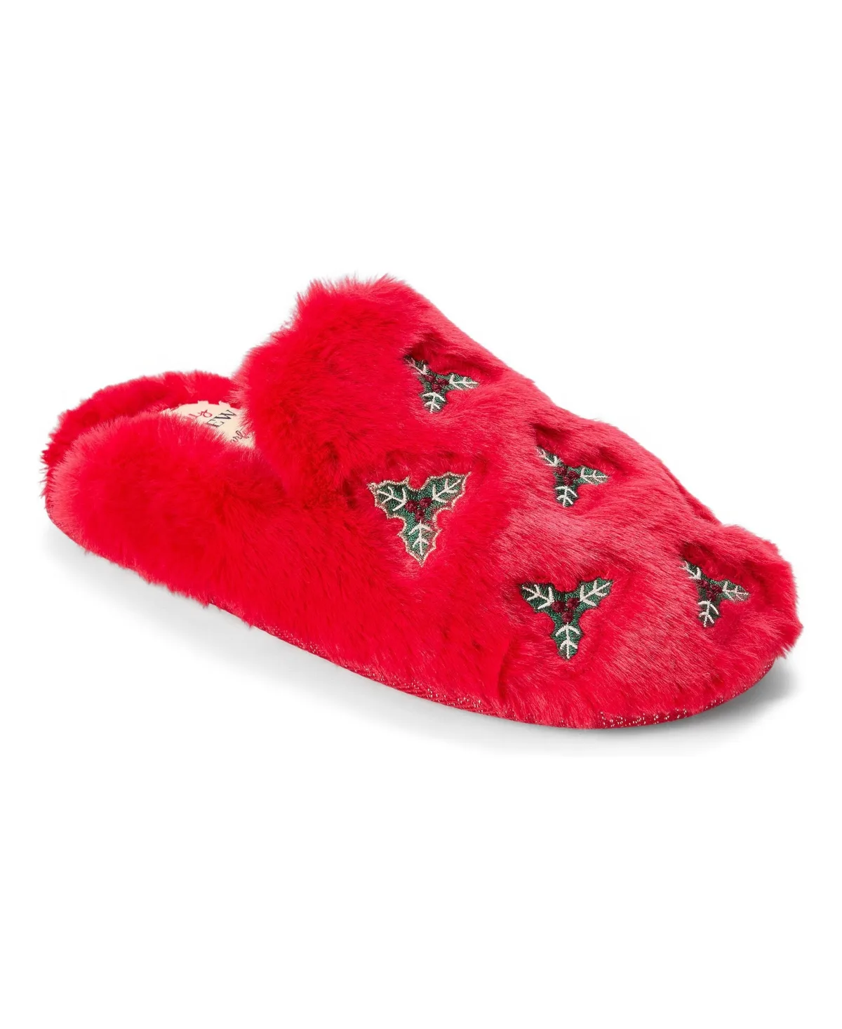 Holiday Fur Shaped Tab Scuff Slippers