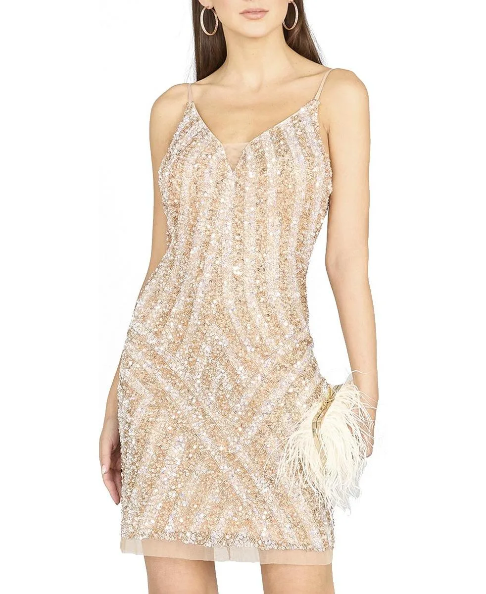 Spaghetti Strap Beaded Cocktail Dress