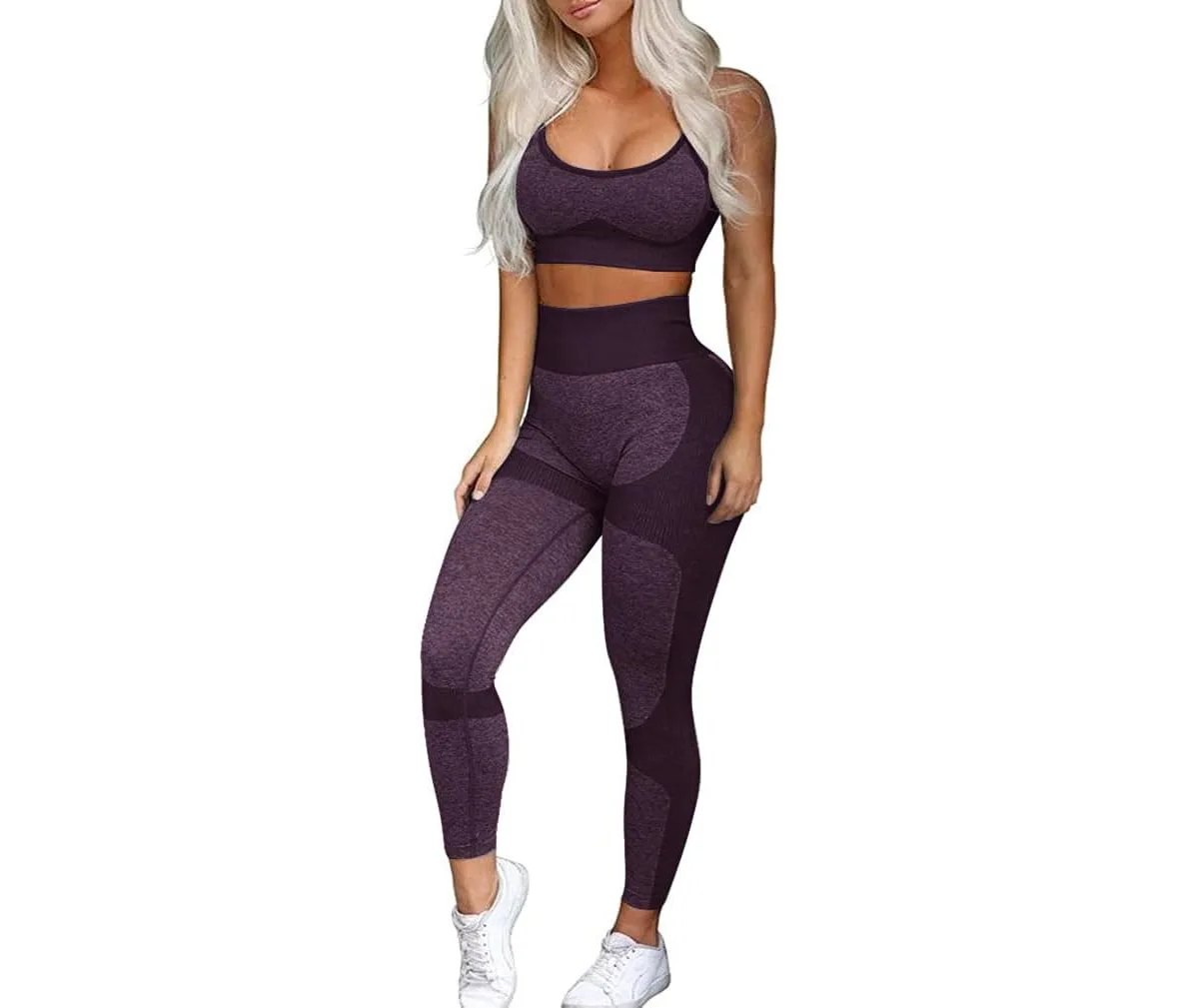 Seamless High-Waisted Compression Sports Bra and Leggings, 2-Piece Set by Peneyon