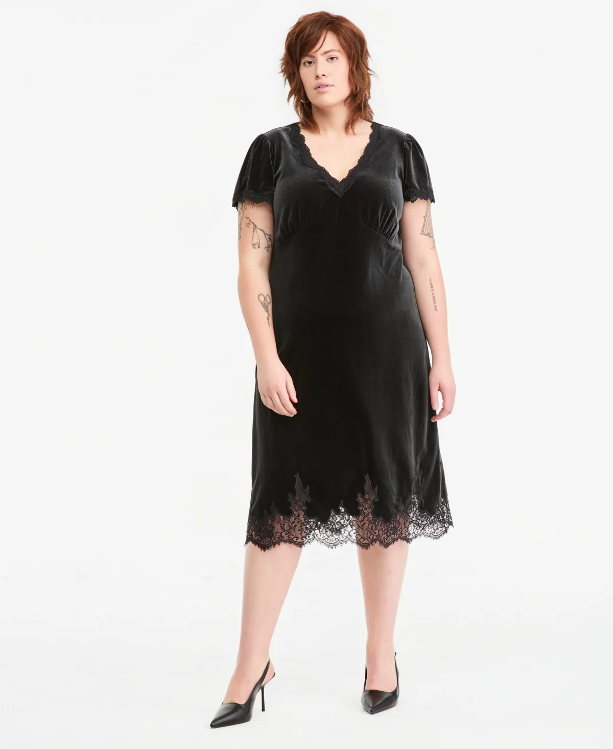 V-Neck Short-Sleeve Lace-Trim Midi Slip Dress by And Now This