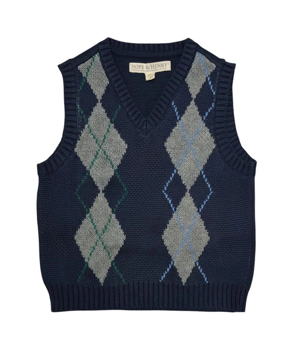 Organic V-Neck Argyle Sweater Vest by Hope & Henry