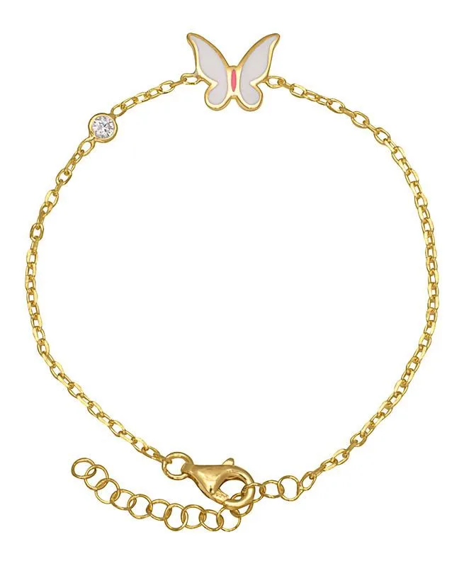 Enamel Butterfly and Cubic Zirconia Bezel Station Chain Link Bracelet in 14K by Lily Nily