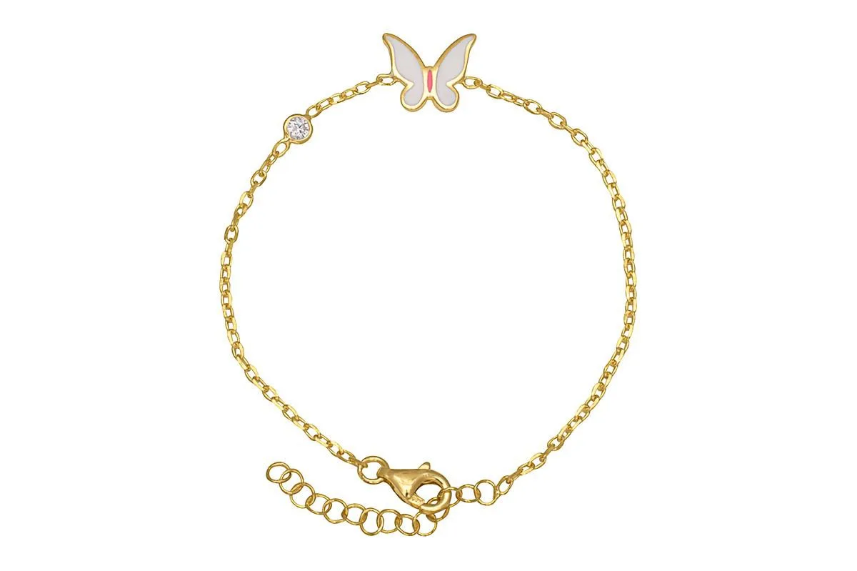 Enamel Butterfly and Cubic Zirconia Bezel Station Chain Link Bracelet in 14K by Lily Nily