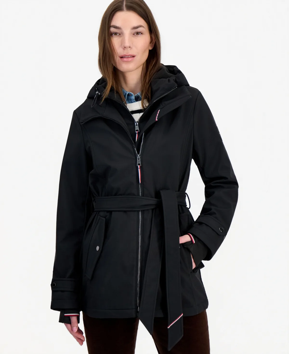 Hooded Belted Softshell Coat by Tommy Hilfiger