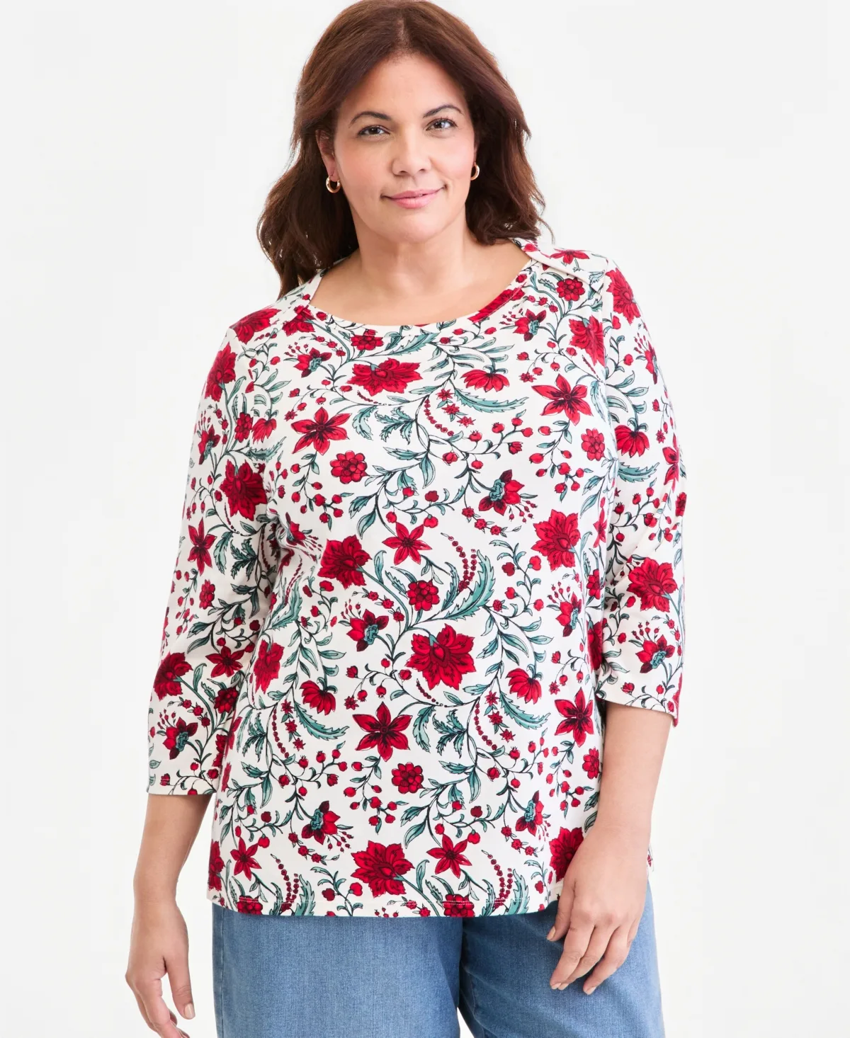 Printed 3/4 Sleeve Boat-Neck Top by Style & Co