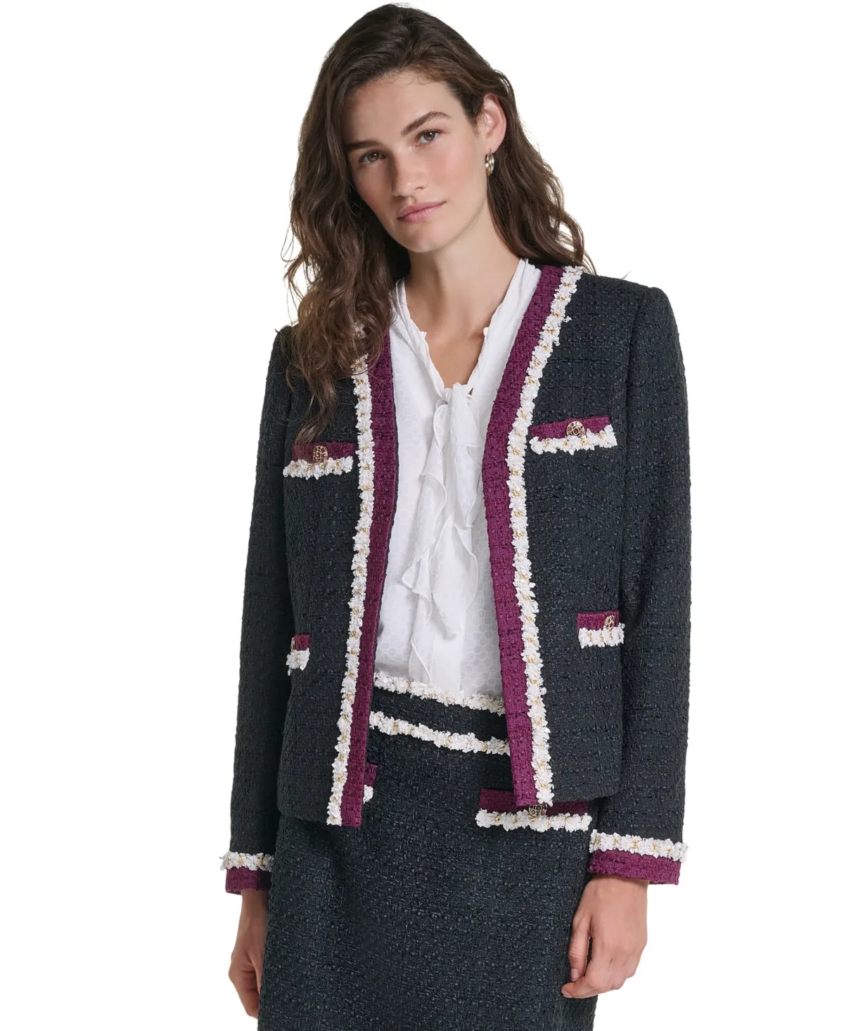 Tweed Cropped Fringe-Trim Jacket by Karl Lagerfeld