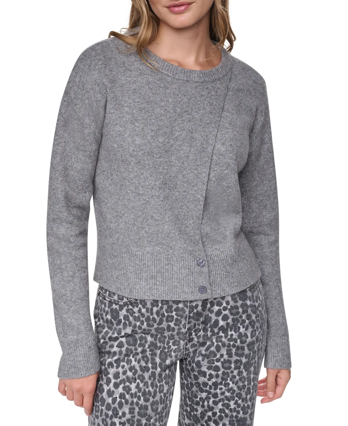 Crewneck Cardigan with Asymmetric Closure by DKNY
